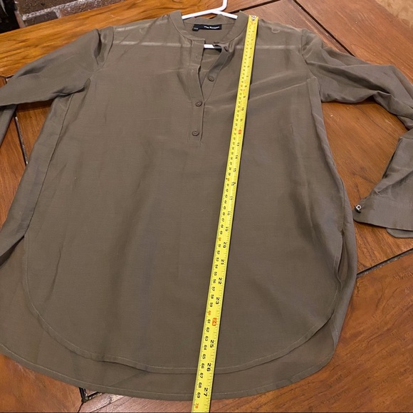 The Kooples Sheer Long Sleeve Silk Blend Shirt for in Khaki, XXS - Picture 8 of 9